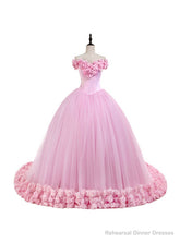 Off the Shoulder Sweet 16 Dress Pink 3D Flowers Tulle Quinceanera Dresses